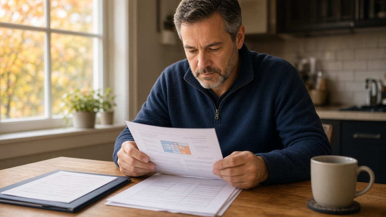 Homeowner reviewing a heat pump upgrade quote and rebate paperwork for Ontario Home Renovation Savings Program