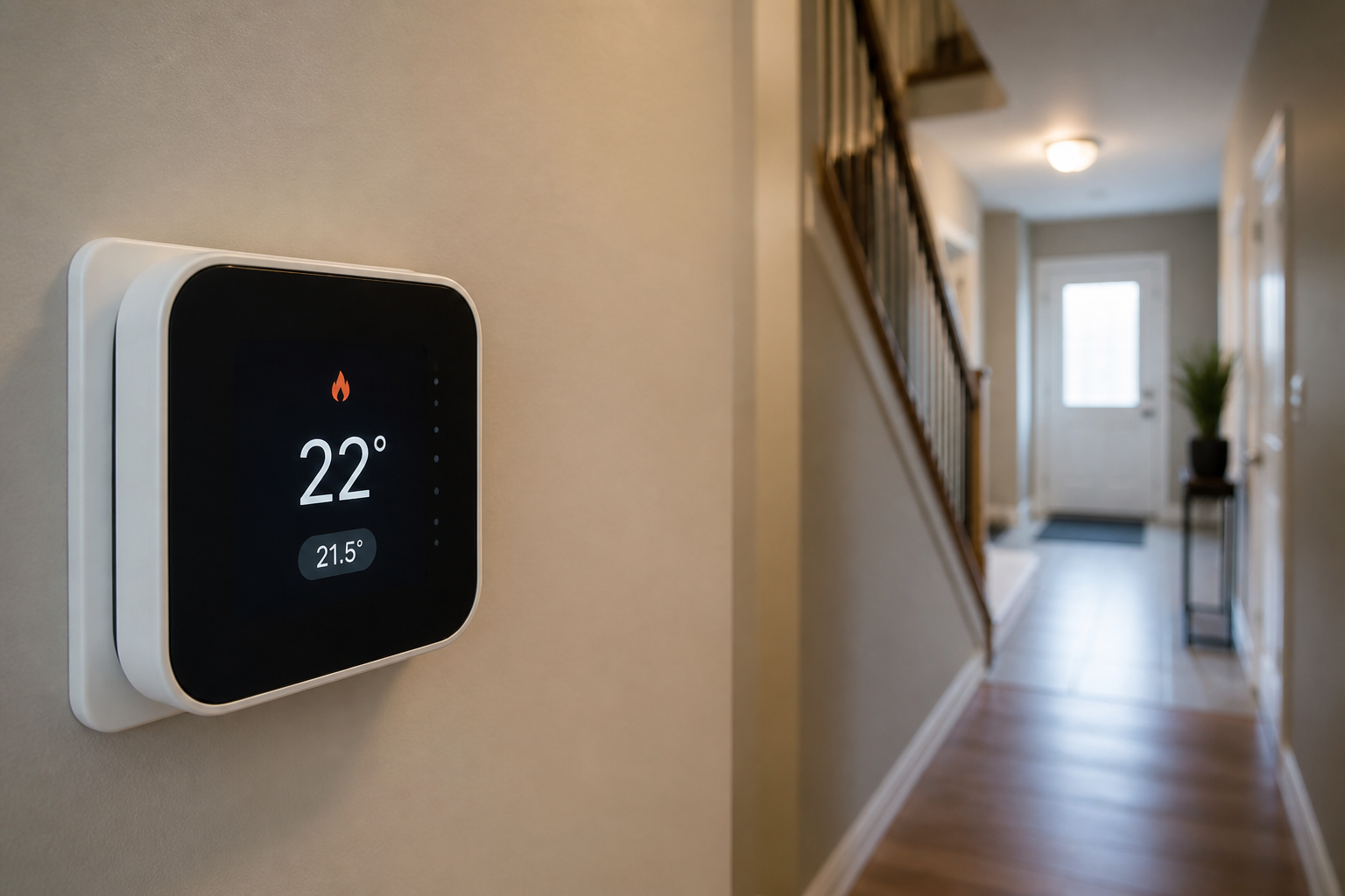 Wall thermostat set to heat for a pre-winter furnace test in an Ontario home